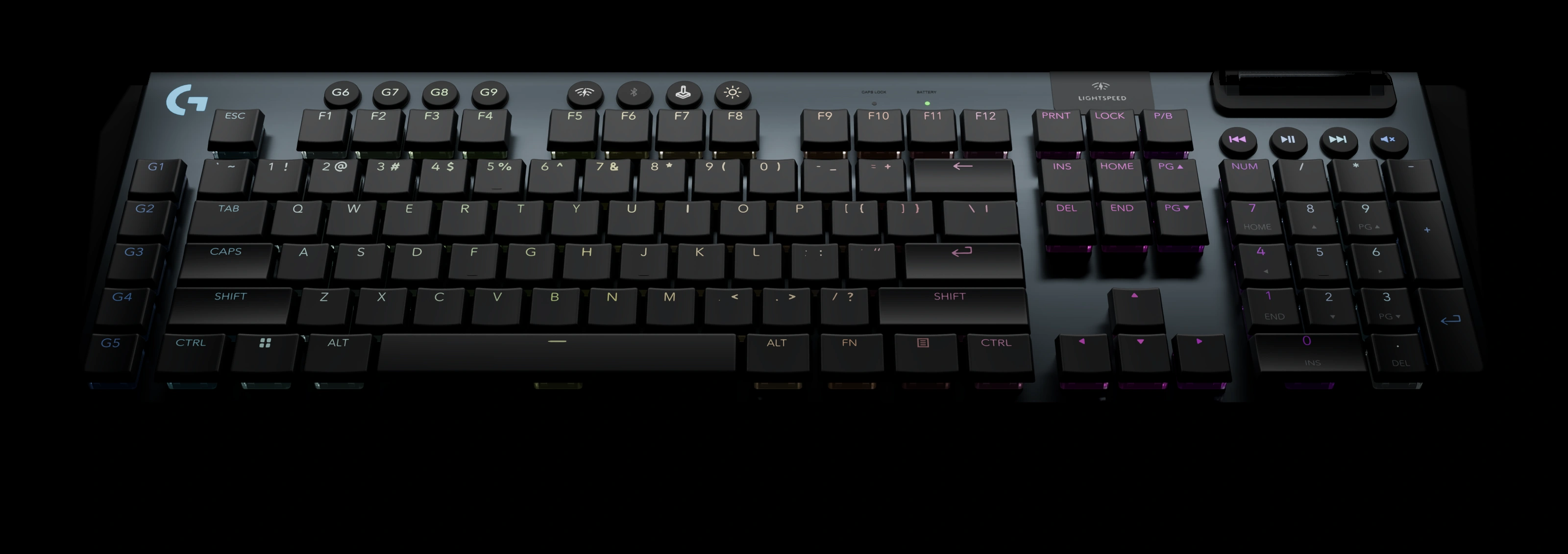 Logitech G915 X LIGHTSPEED preto, com numérico completo, teclas de baixo perfil e iluminação RGB